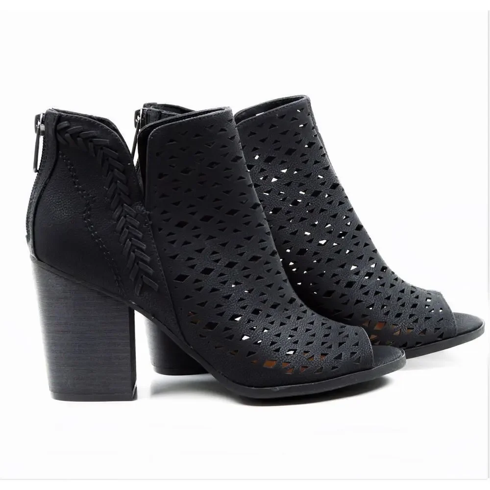 New INDIGO RD. Women's Perforated Faux Suede Peep Toe Ankle Booties